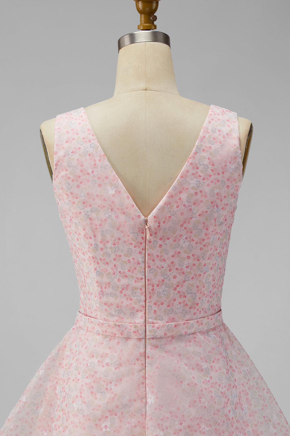 A Line Sparkly Pink Short V-Neck Floral Graduation Dress with Sequin