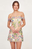 Off the Shoulder A Line Butter Yellow Floral Short Graduation Dress