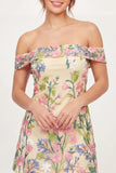 Off the Shoulder A Line Butter Yellow Floral Short Graduation Dress