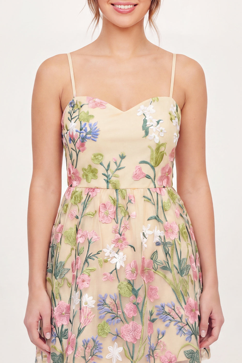 Floral Spaghetti Straps A Line Butter Yellow Short Graduation Dress