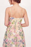 Floral Spaghetti Straps A Line Butter Yellow Short Graduation Dress