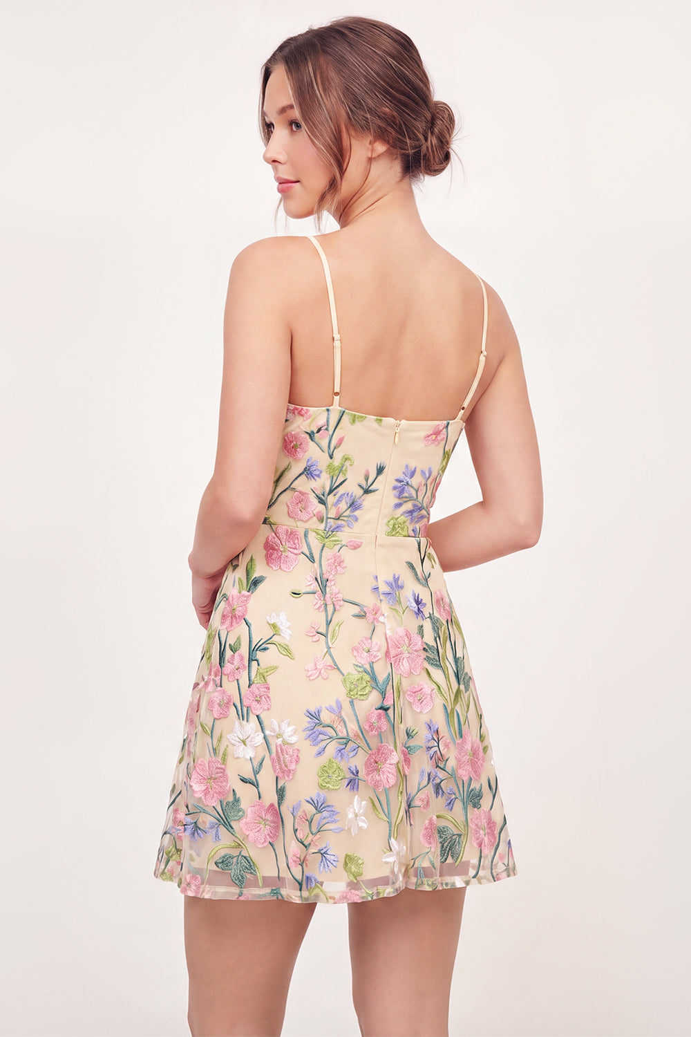 V-Neck Floral A Line Butter Yellow Short Graduation Dress