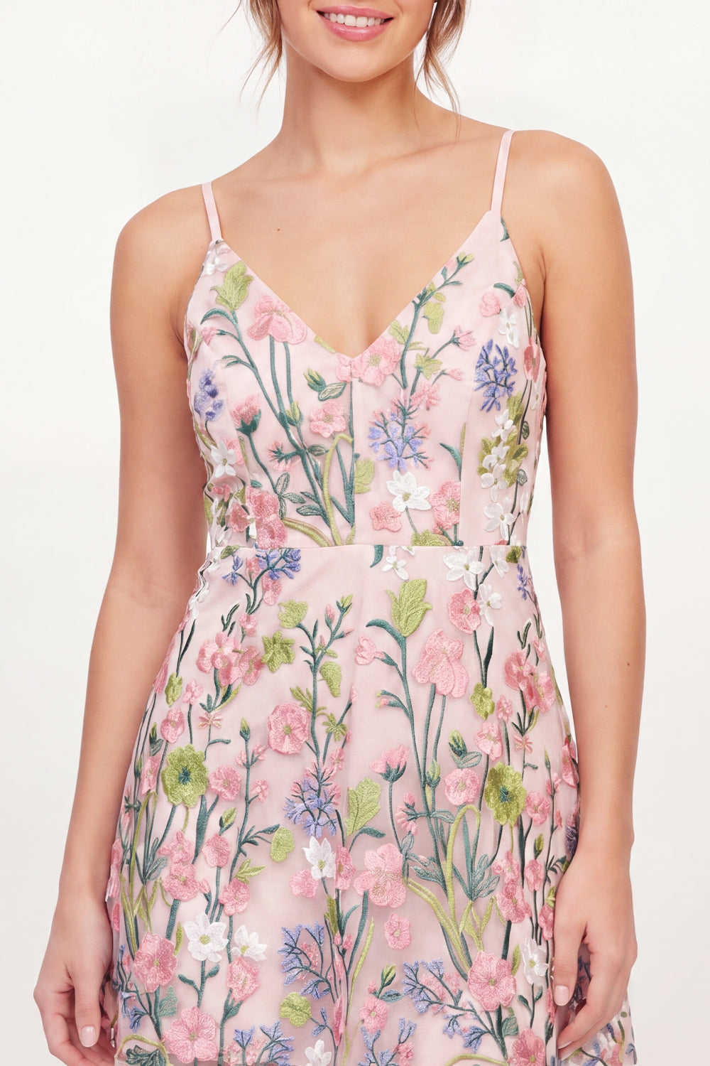 Pink Floral Spaghetti Straps A Line Short Graduation Dress