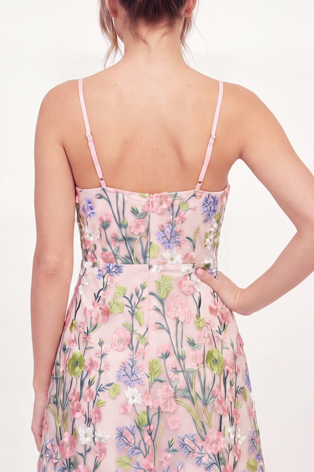 Pink Floral Spaghetti Straps A Line Short Graduation Dress