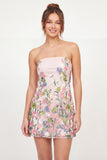 Pink Floral Strapless A Line Short Graduation Dress