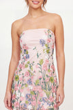 Pink Floral Strapless A Line Short Graduation Dress