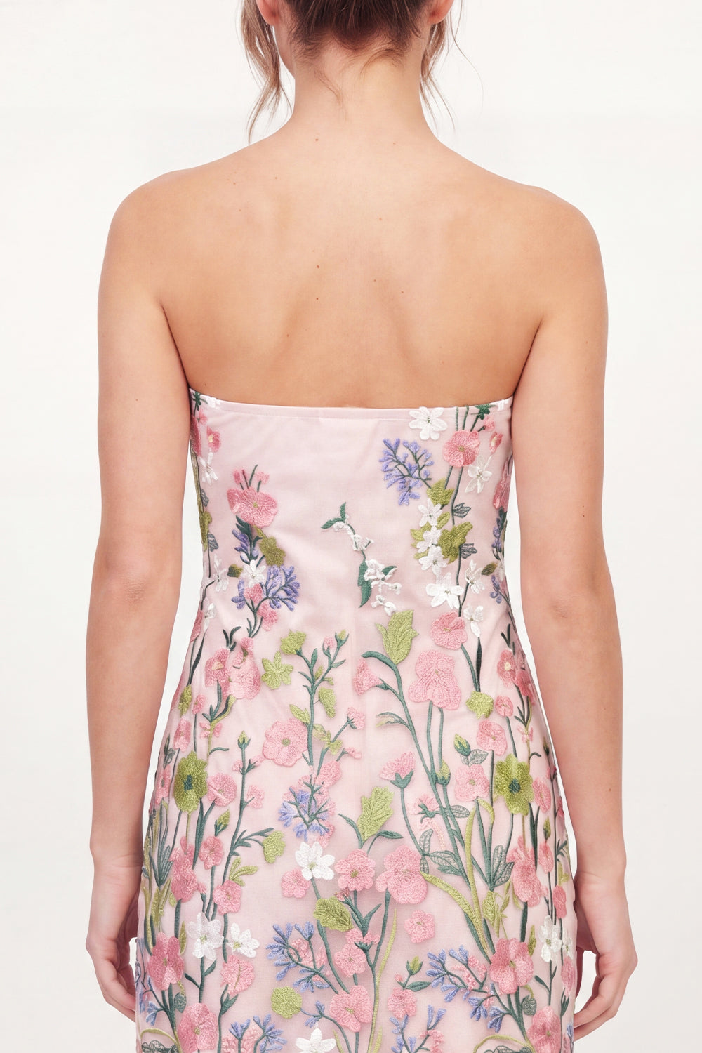 Pink Floral Strapless A Line Short Graduation Dress