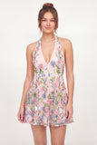 Short Pink Floral Halter A Line Graduation Dress