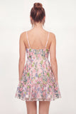 A Line Short Pink Floral V-Neck Graduation Dress