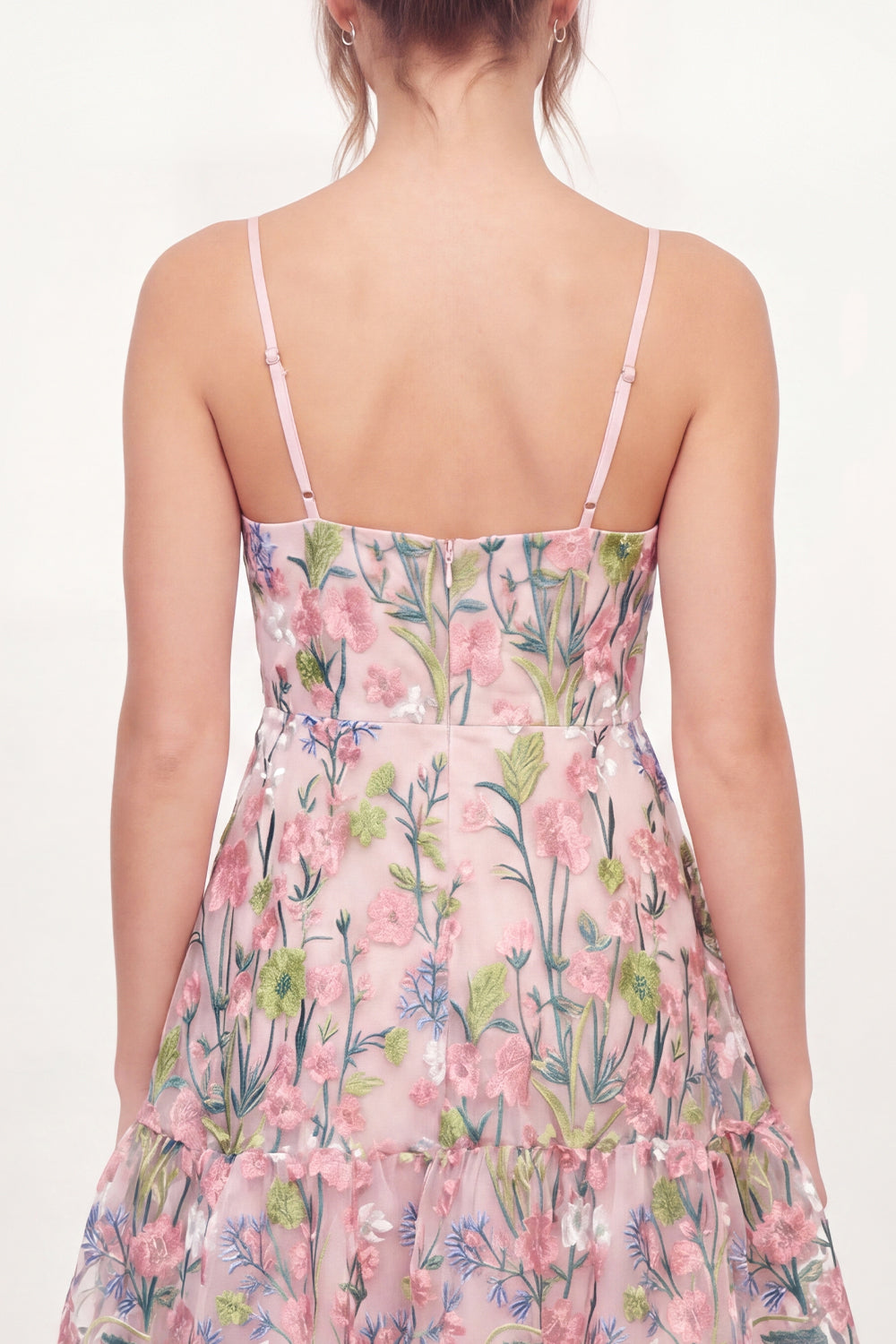 A Line Short Pink Floral V-Neck Graduation Dress