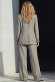 Grey 2 Piece Notched Lapel Single Breasted Women Business Suits with Pockets