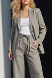 Grey 2 Piece Notched Lapel Single Breasted Women Business Suits with Pockets