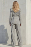 Grey 2 Piece Peak Lapel Wide Leg Women Business Suits with Pockets