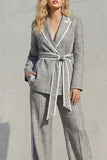 Grey 2 Piece Peak Lapel Wide Leg Women Business Suits with Pockets