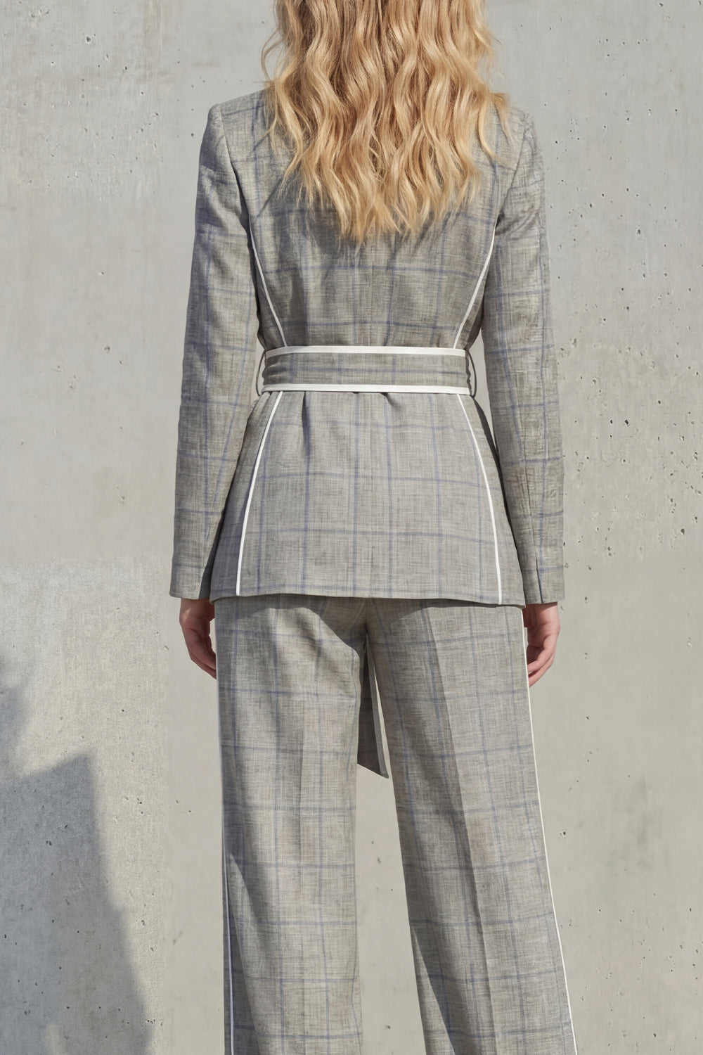 Grey 2 Piece Peak Lapel Wide Leg Women Business Suits with Pockets
