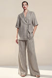 Half Sleeves Grey 2 Piece Notched Lapel Women Business Suits with Pockets