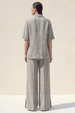 Half Sleeves Grey 2 Piece Notched Lapel Women Business Suits with Pockets