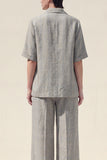 Half Sleeves Grey 2 Piece Notched Lapel Women Business Suits with Pockets