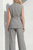 Peak Lapel Grey 2 Piece Striped Wide Leg Women Business Suits with Pockets