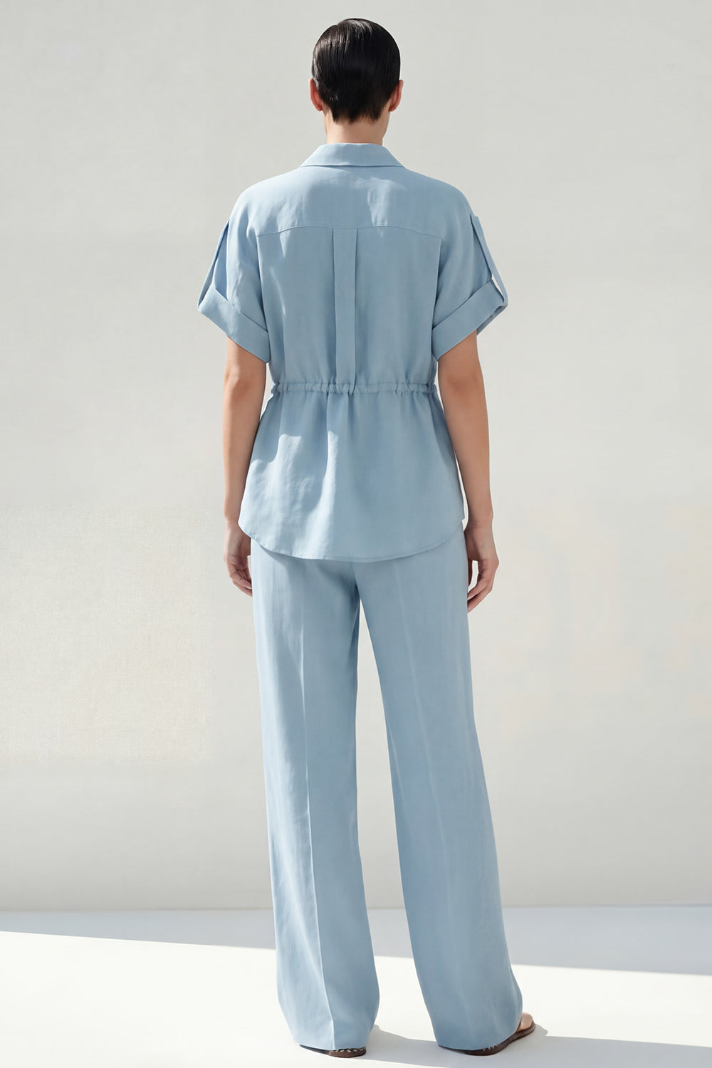 Blue Short Sleeves 2 Piece Single Breasted Business Suits with Pockets