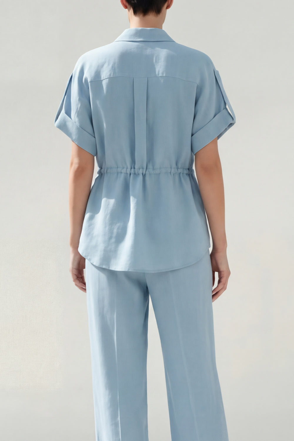 Blue Short Sleeves 2 Piece Single Breasted Business Suits with Pockets