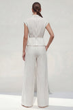 White Cap Sleeves 2 Piece Notched Lapel Striped Business Suits with Pockets