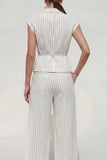 White Cap Sleeves 2 Piece Notched Lapel Striped Business Suits with Pockets