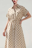 Khaki Polka Dots Short Sleeves Single Breasted Work Dress