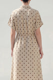 Khaki Polka Dots Short Sleeves Single Breasted Work Dress