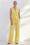 Butter Yellow 2 Piece Shawl Lapel Double Breasted Business Suits with Pockets