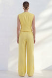 Butter Yellow 2 Piece Shawl Lapel Double Breasted Business Suits with Pockets