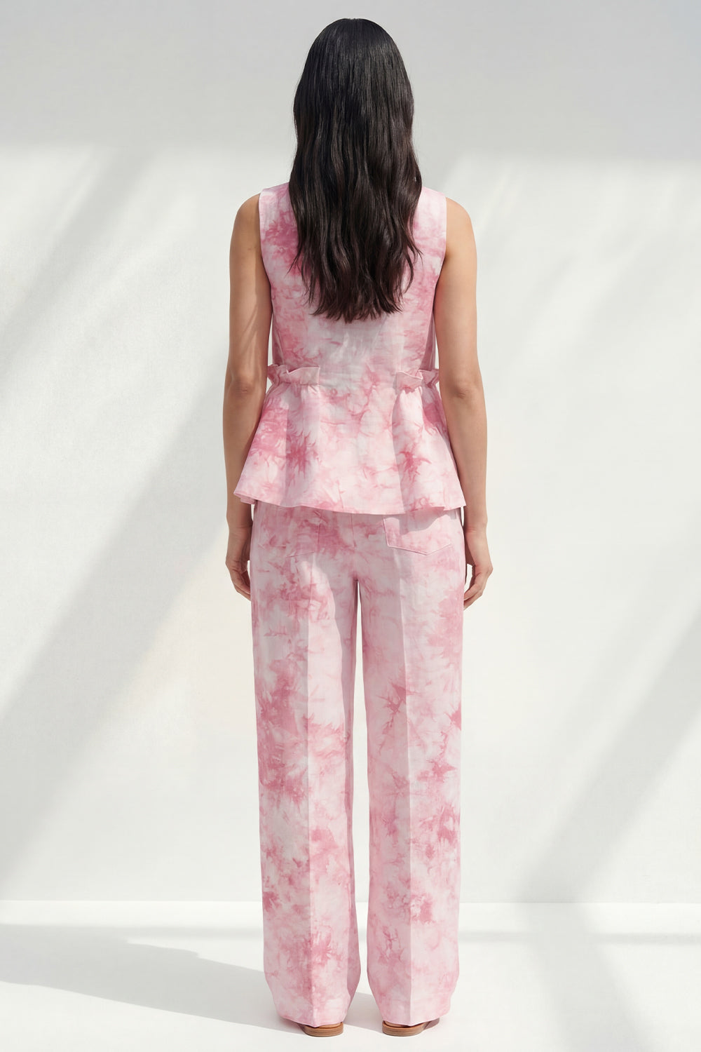 Bateau Neck Blue 2 Piece Ruffled Printed Business Suits with Pockets