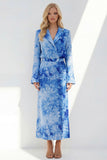 Notched Lapel Brown Long Sleeves 2 Piece Printed Business Suits with Back Slit