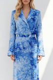 Notched Lapel Brown Long Sleeves 2 Piece Printed Business Suits with Back Slit