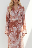 Notched Lapel Brown Long Sleeves 2 Piece Printed Business Suits with Back Slit
