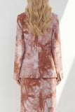Notched Lapel Brown Long Sleeves 2 Piece Printed Business Suits with Back Slit
