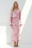 Notched Lapel Brown Long Sleeves 2 Piece Printed Business Suits with Back Slit