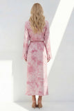 Notched Lapel Brown Long Sleeves 2 Piece Printed Business Suits with Back Slit
