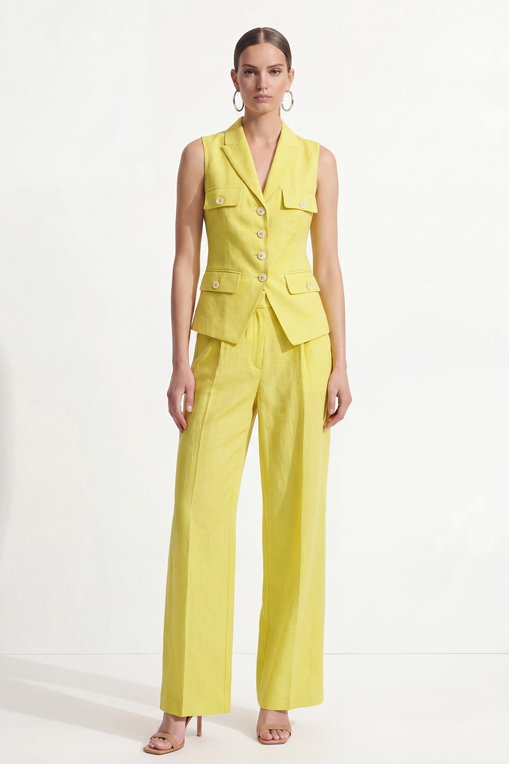 Lemon Yellow 2 Piece Peak Lapel Single Breasted Business Suits