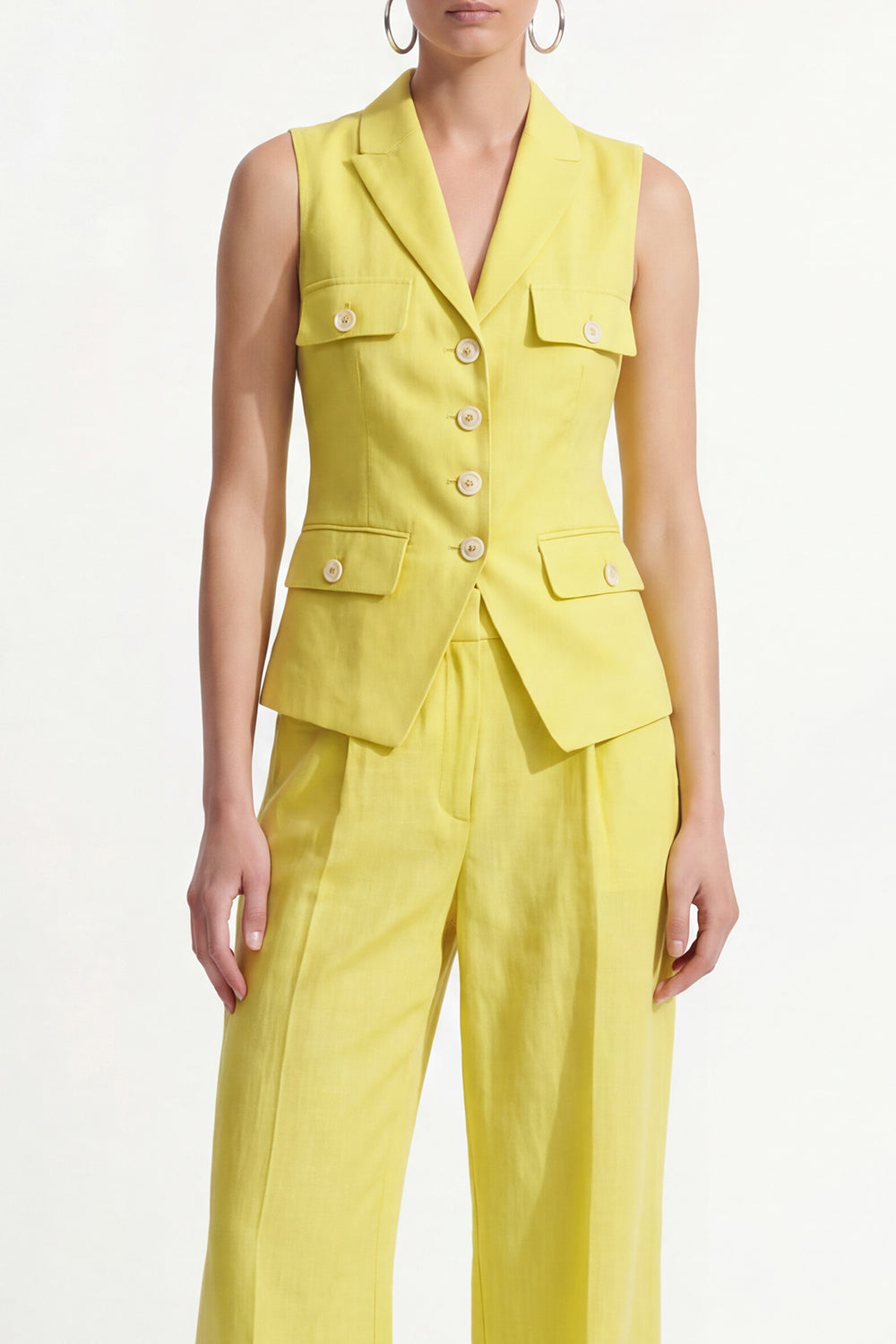 Lemon Yellow 2 Piece Peak Lapel Single Breasted Business Suits