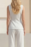 White Shawl Lapel 2 Piece Striped Wide Leg Business Suits with Sash