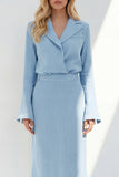 Notched Lapel Blue Long Sleeves 2 Piece Business Suits