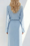Notched Lapel Blue Long Sleeves 2 Piece Business Suits