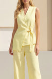 Light Yellow 2 Piece Shawl Lapel Business Suits with Sash