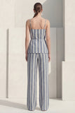 Spaghetti Straps Dusty Blue 2 Piece Striped Slim Fit Business Suits with Belt