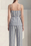 Spaghetti Straps Dusty Blue 2 Piece Striped Slim Fit Business Suits with Belt