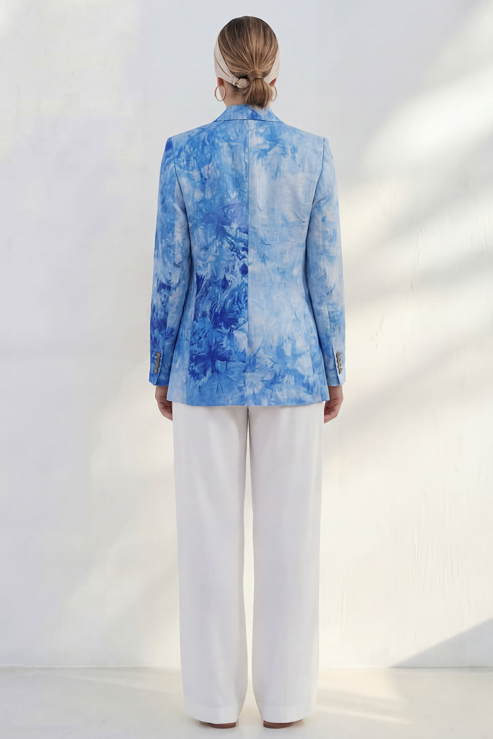 Single Breasted Notched Lapel Blue 2 Piece Printed Business Suits with Pockets