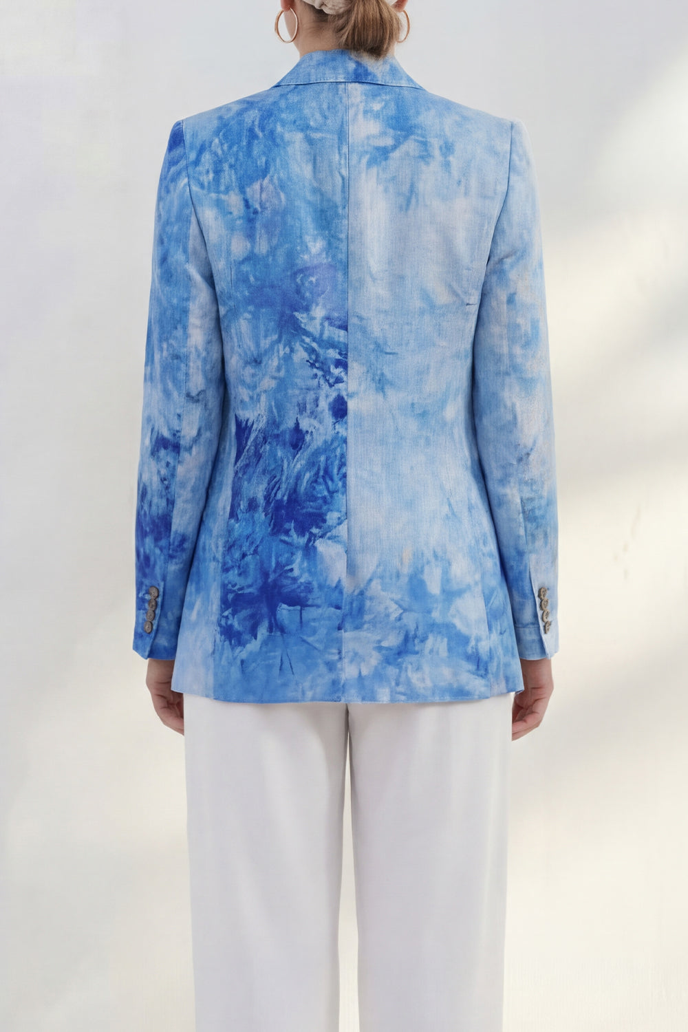Single Breasted Notched Lapel Blue 2 Piece Printed Business Suits with Pockets
