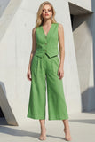 Green Shawl Lapel 2 Piece Single Breasted Wide Leg Business Suits