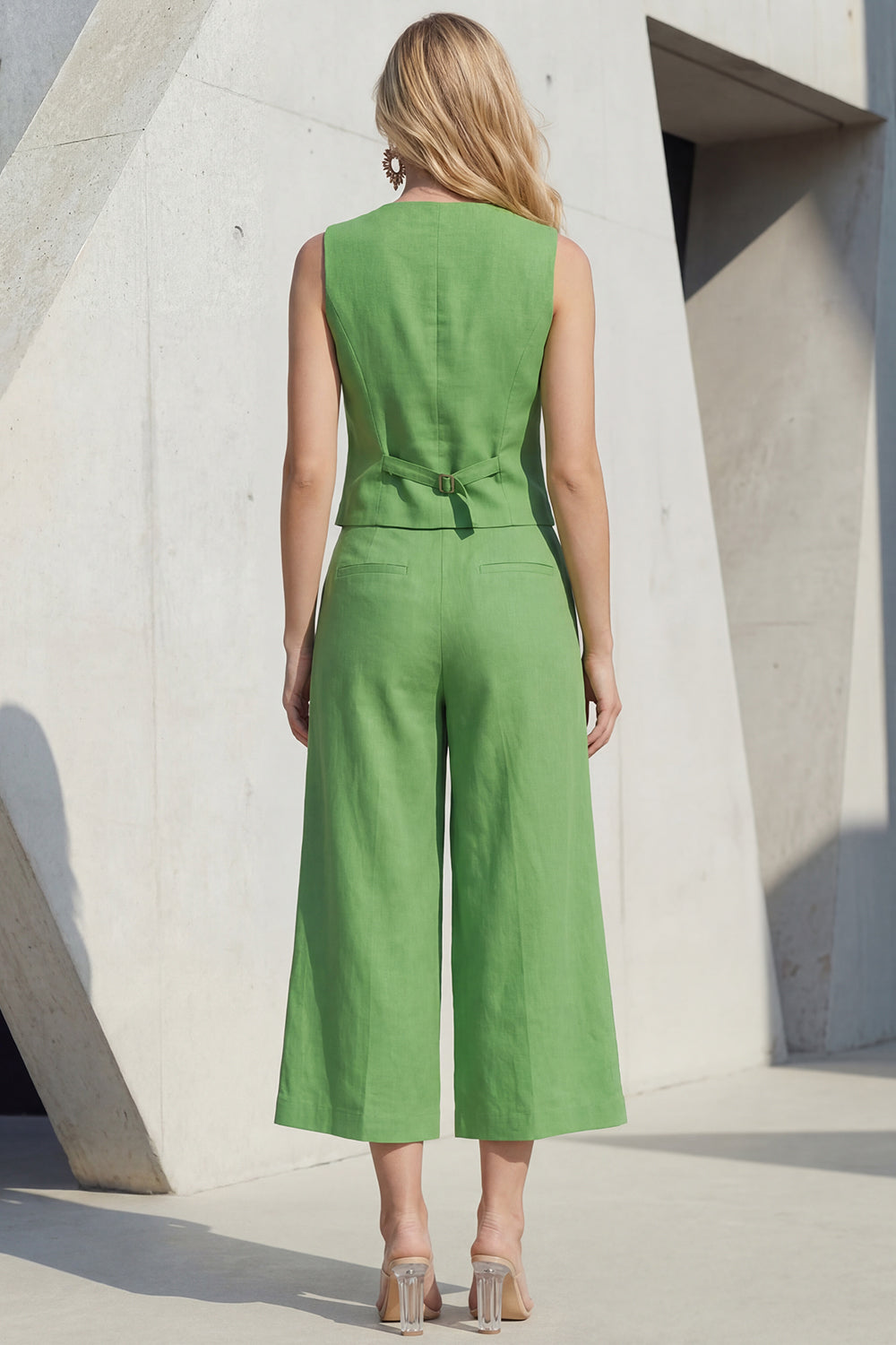 Green Shawl Lapel 2 Piece Single Breasted Wide Leg Business Suits